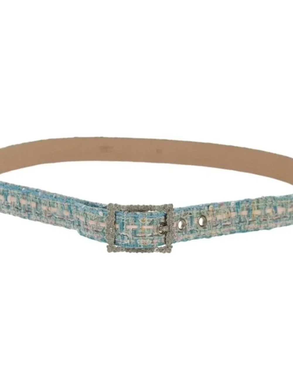 CHANEL Belt tweed Light Blue CC Auth 156372V